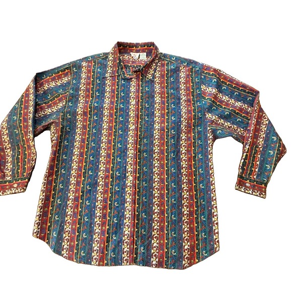 Color Color Color Tops - Color Color Color Shirt Size 22W Vintage Western Paisley Stripe Long Sleeve Top